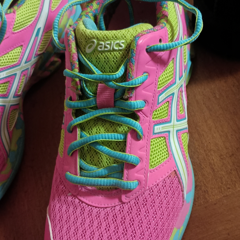 ASICS Pink and Green Running Shoes Accents In Green And Yellow